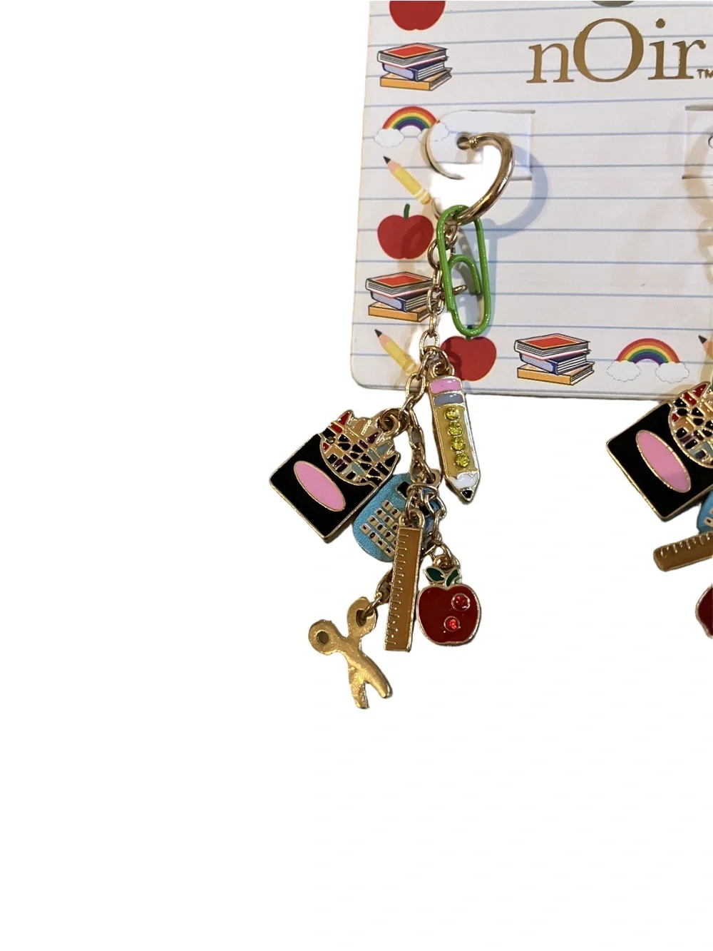Teacher Charm Dangle Earrings Gold Tone Apple Pencil Classroom School Gift New